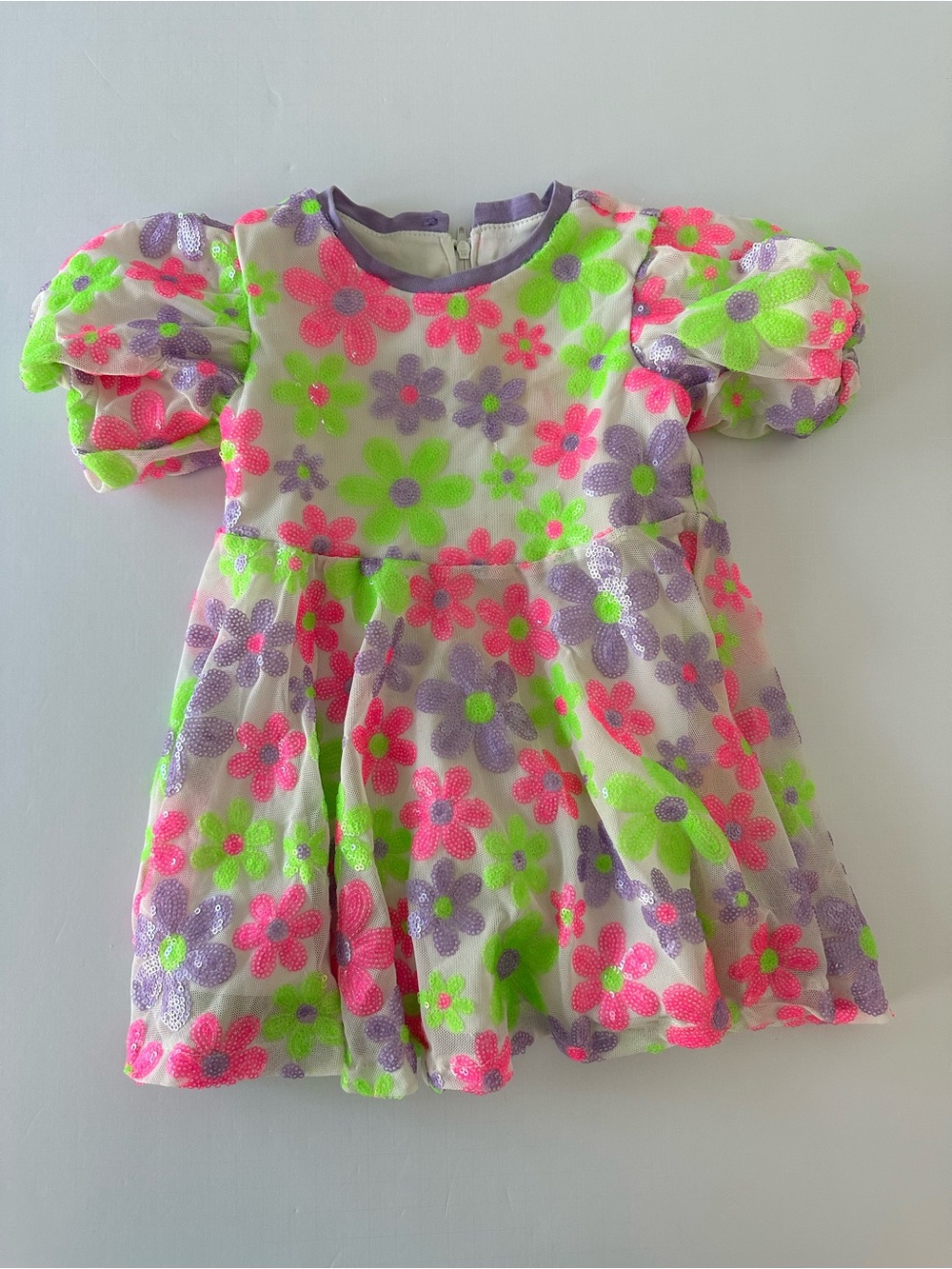 Girls Like Us Sequin Floral Dress Size 3T Neon Pink Purple Green